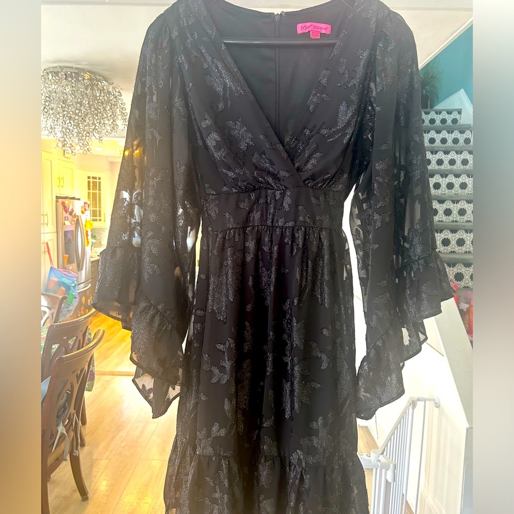 Sequin floral long sleeve wrap dress